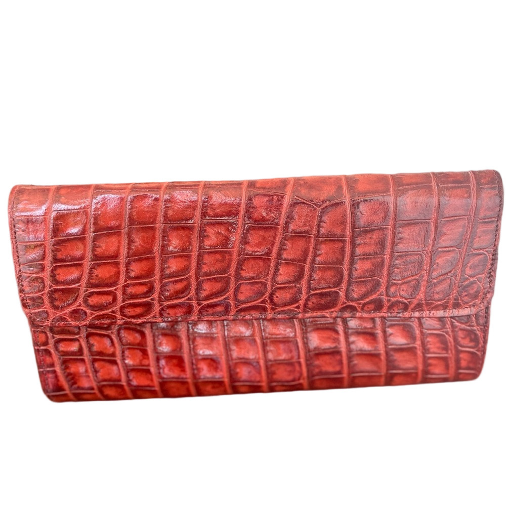 Crocodile skin cognac clutch